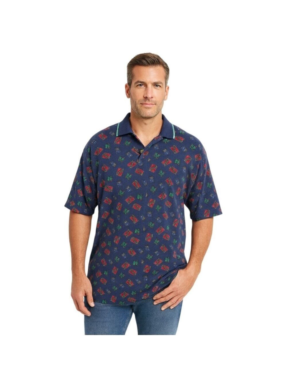 Chip Beck Collection Vintage Golf Print Polo Shirt 2XL Blue Retro 90s
